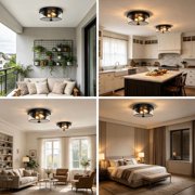2-Light Farmhouse Ceiling Light with Seeded Glass Lampshade, Industrial Flush Mount Light Fixture Farmhouse for Hallway, Kitchen, Entryway and Foyer(2 Pack)