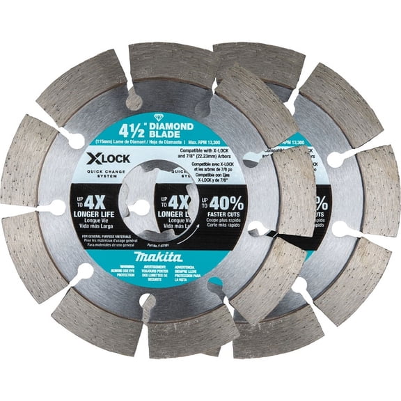 Makita X-LOCK 4-1/2 In. Segmented Rim Dry/Wet Cut Diamond Blade (2-Pack) E-07200