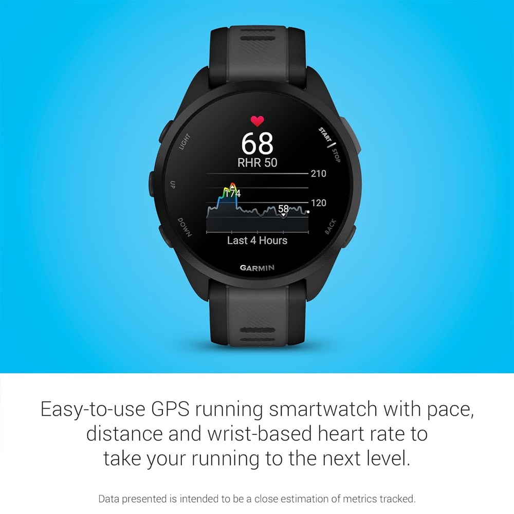 Garmin 010-02863-20 Forerunner 165 Smart Sport Watch, Black + Slate Gray Bundle with 2 YR CPS Enhanced Protection Pack| Official Garmin USA Dealer
