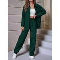 thumbnail image 2 of Womens Knit Lounge Set 2 Piece Loungewear Long Sleeve Button Jacket and Straight Pants Outfits Green L, 2 of 5