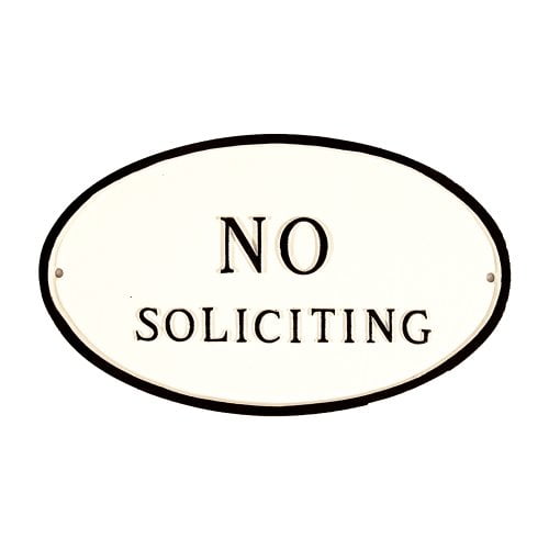 Montague Metal Products SP-11S-WB-LS Standard White and Black No Soliciting Oval Statement Plaque with 23-Inch Lawn Stake