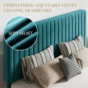 SHA CERLIN Teal Blue Full Size Upholstered Platform Bed Frame with Adjustable Velvet Channel Headboard, Adult