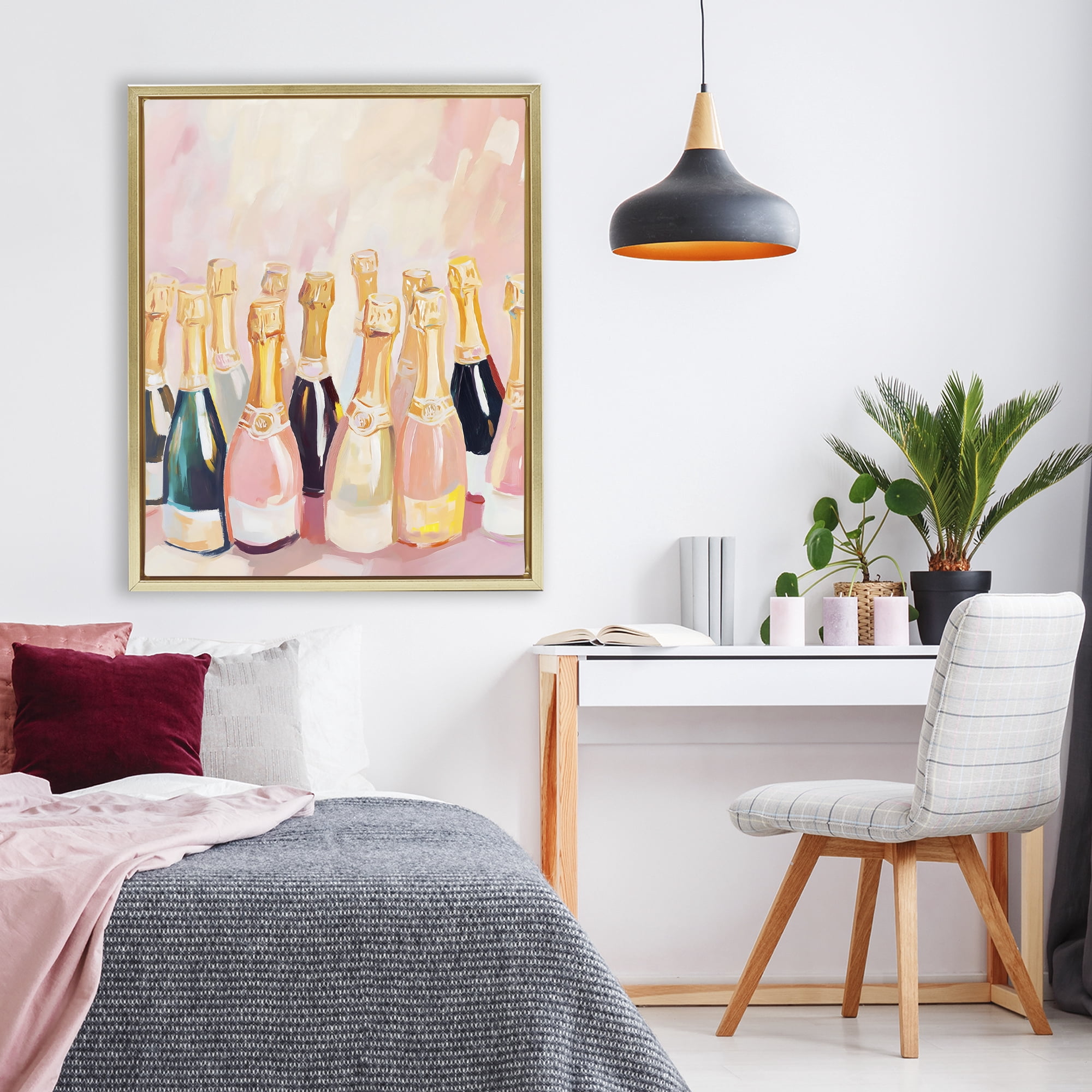 Stupell Industries Blush Champagne Bottles Collection Gold Framed Floater Canvas Wall Art, design by The Prints Vibe