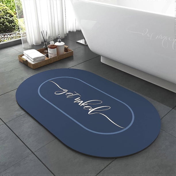 Bath Mat Rug 17x27 Soft Diatomaceous Earth Non Slip Quick Dry Rubber Backed Blue Bathroom Rug Mat Absorbent Get Naked Bath Mat Rug for Bathroom Floor-