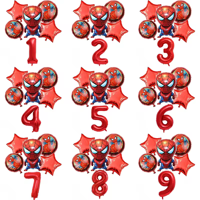 thumbnail image 4 of HELANHO 6-Piece Spiderman Superhero Foil Balloon Set - 32" Red Number Balloons (1-9) for Birthday Parties - Themed Decorations QQH63-207, 4 of 4