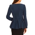 thumbnail image 3 of INSPIRE CHIC Women's Long Sleeve V Neck Irregular Hem Belted Peplum Blouses, 3 of 5