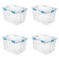 Sterilite 80 Quart Gasket Box, Weather-Resistant Clear Storage Bin with Lid, Blue, 4 Count