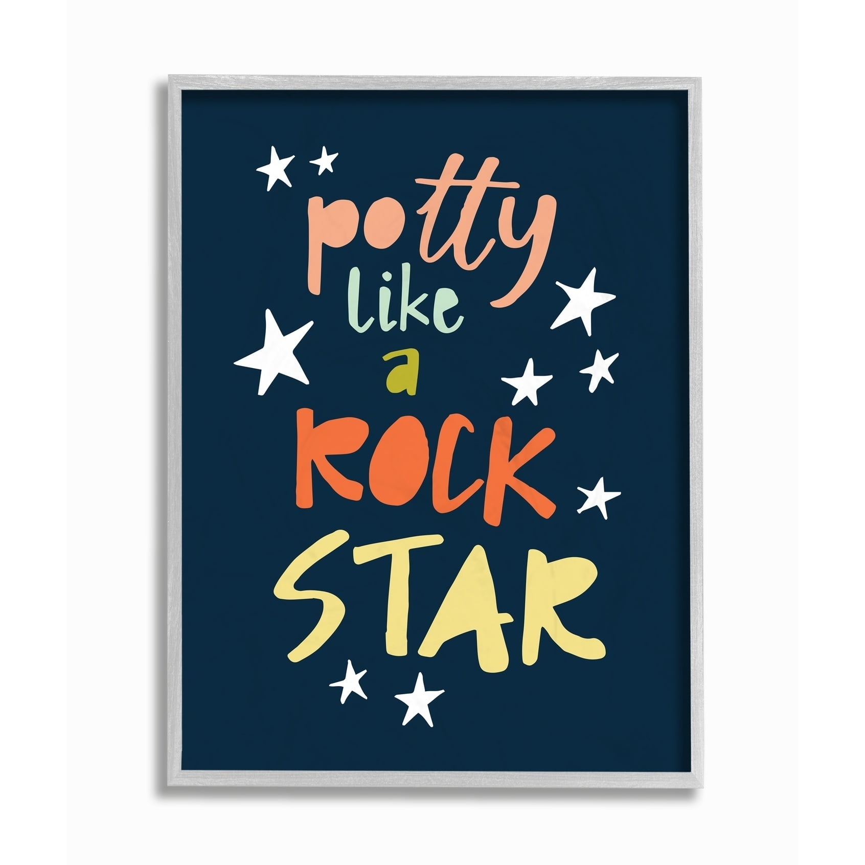 The Kids Room by Stupell Potty Like A Rock Star Typography Framed Wall Art by Border Bloom