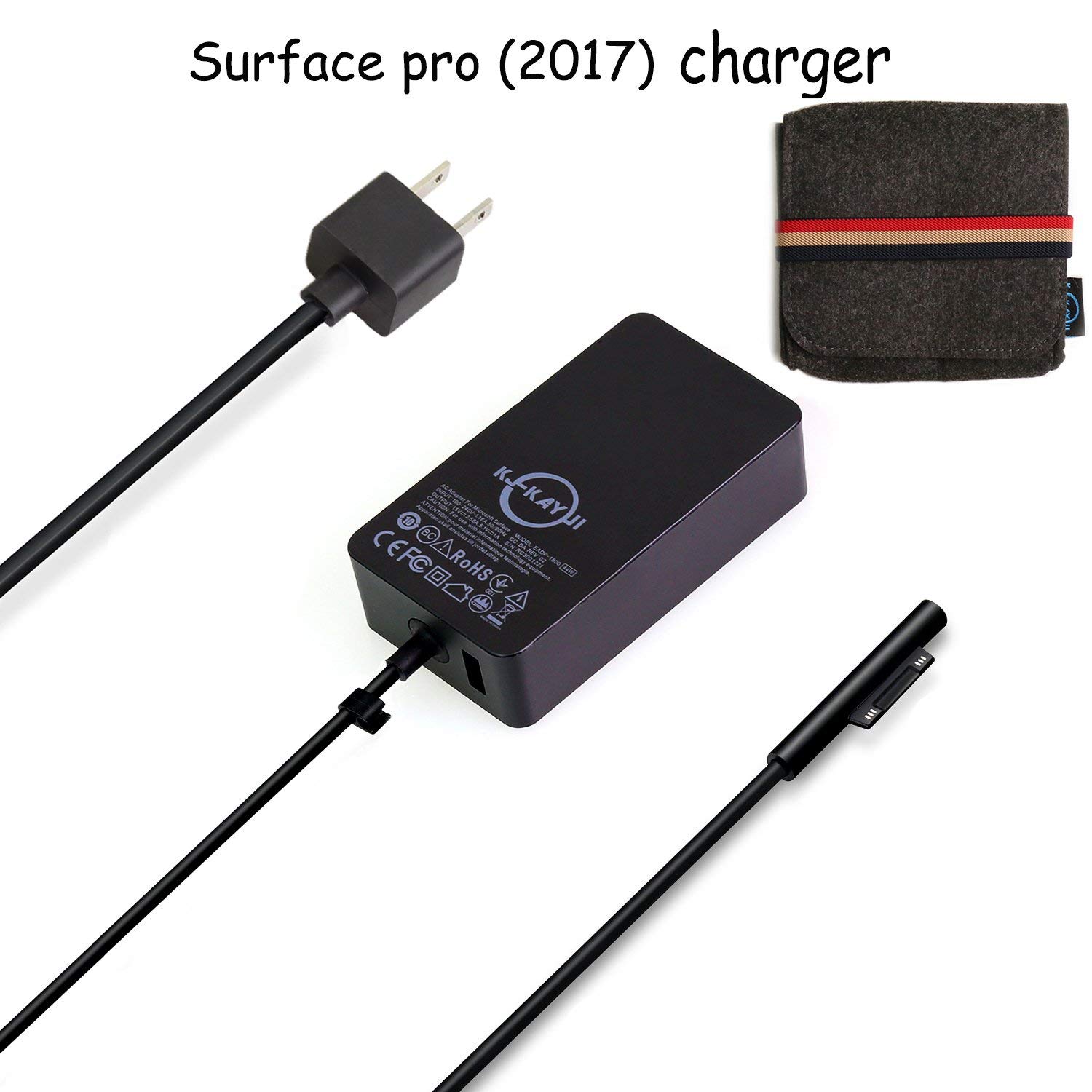 Surface pro 5 Surface pro (2017) Surface Laptop&tablet charger, 44w 15V 2.58A supply adapter,Surface pro3 pro 4 & Surface Book Adapter charger with 6.2Ft Power Cord cable and a storage pouch - image 1 of 8
