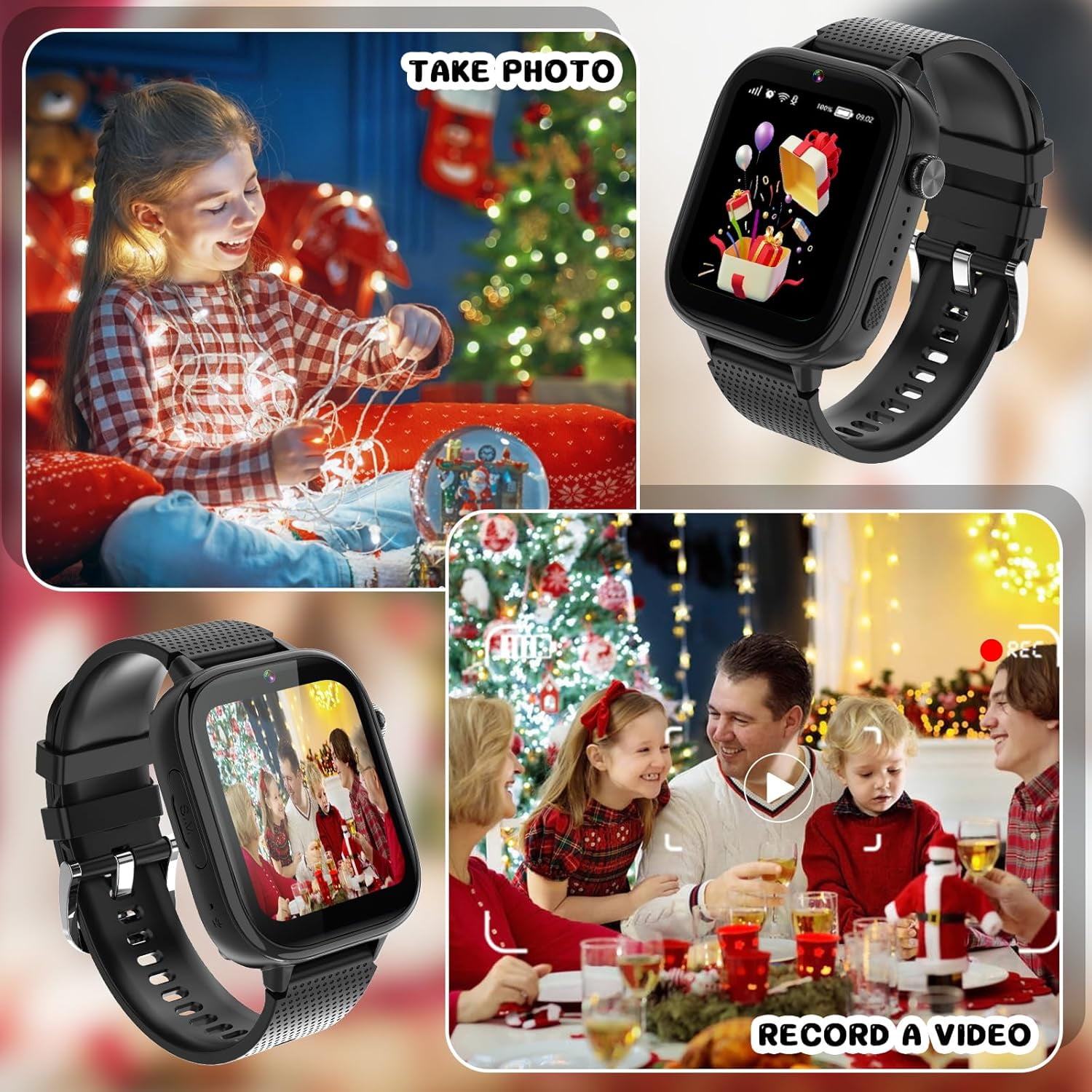 SHANNA 4G Kids Smart Watch GPS Tracker - Smartwatch with 2-Way Call Video Calling Voice Chat SOS Class Mode Pedometer Puzzle Games Wi-Fi Touch Screen Alarm Clock Smartwatches for Boys Girl, Black