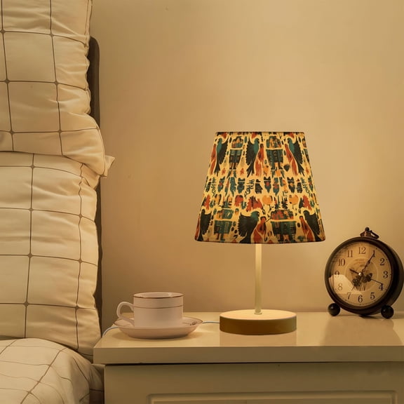 Yayeee Mini Table Lamp 10.8" Dimmable with Fabric Shade 3 Color Temperatures, Red Geometric