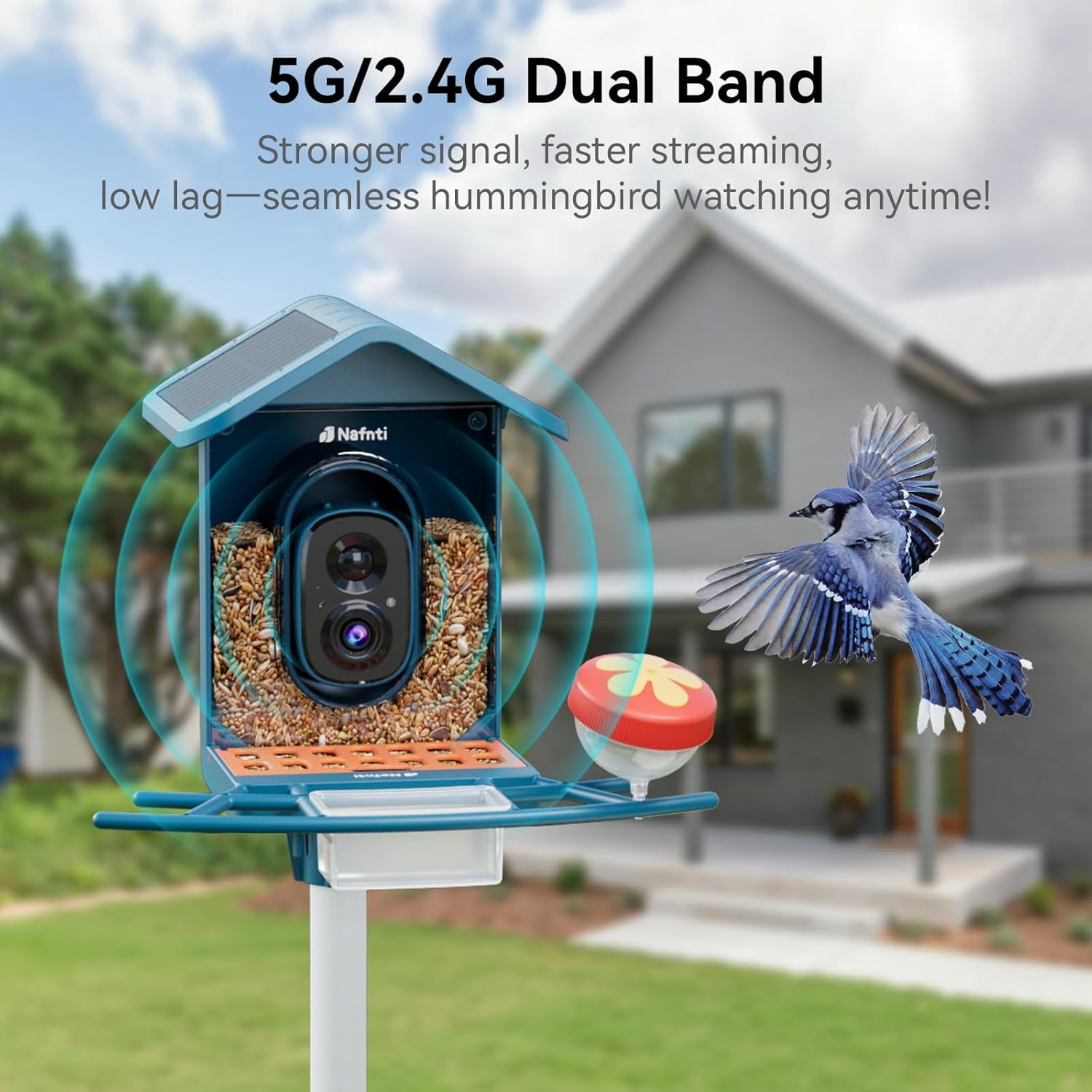 Smart Bird Feeder with Camera Solar Powered, 5GHz/2.4GHz, 2K HD Live View, AI Bird Species Identify, Instant Arrival Alerts, Weatherproof Outdoor Bird Feeder Camera, Best for Bird Lovers