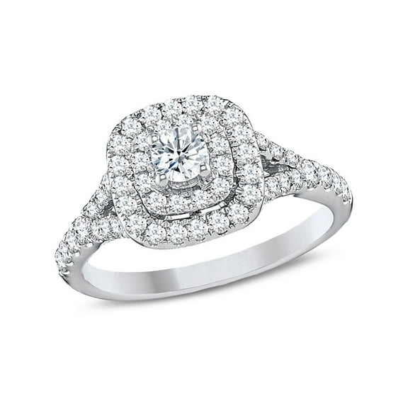 1.00 Carat (Clarity I1-I2) Double Halo Diamond Engagement Ring in 14K White Gold