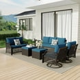 thumbnail image 3 of Vicluke 7 Piece Patio Furniture Set, Wicker Outdoor Conversation Sofa Set with Swivel Chairs, 2 Ottomans, Glass Side Table, Rattan Outdoor Sectional for Deck Backyard Porch （9 Seats, Turquoise), 3 of 9
