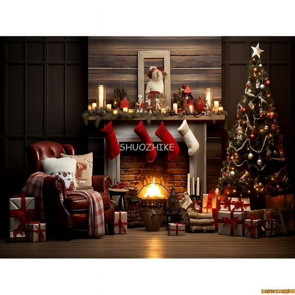 New Year Christmas Day Festival Photography Backdrop Fireplace Winter Living Room Gift Holiday Photo Studio Background RS-29