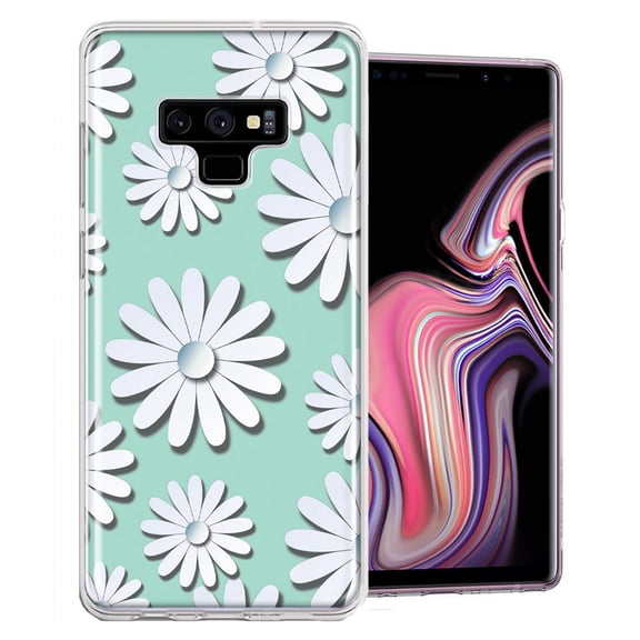 MUNDAZE For Samsung Galaxy Note 9 White Teal Daisies Design Double Layer Phone Case Cover