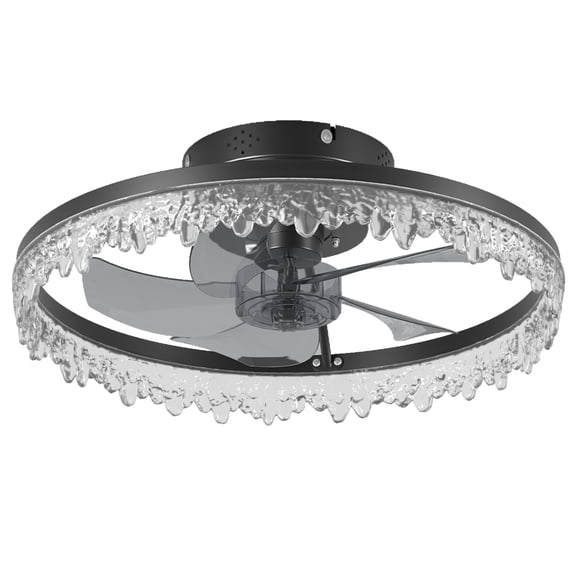 16” Black Ceiling Fan with LED Light  Remote  Timer  Dimmable  Flush Mount  Invisible Blades  Silent  Elegant