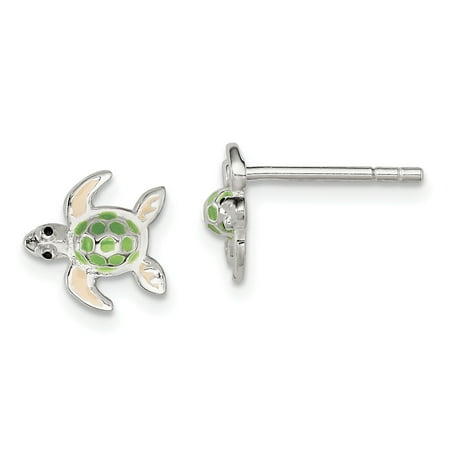 Silver Enamel Animal - 925 Sterling Silver Childrens Enameled Sea Turtle Post Stud Earrings Outdoor Nature Animal Life Reptile Gifts For Women For Her