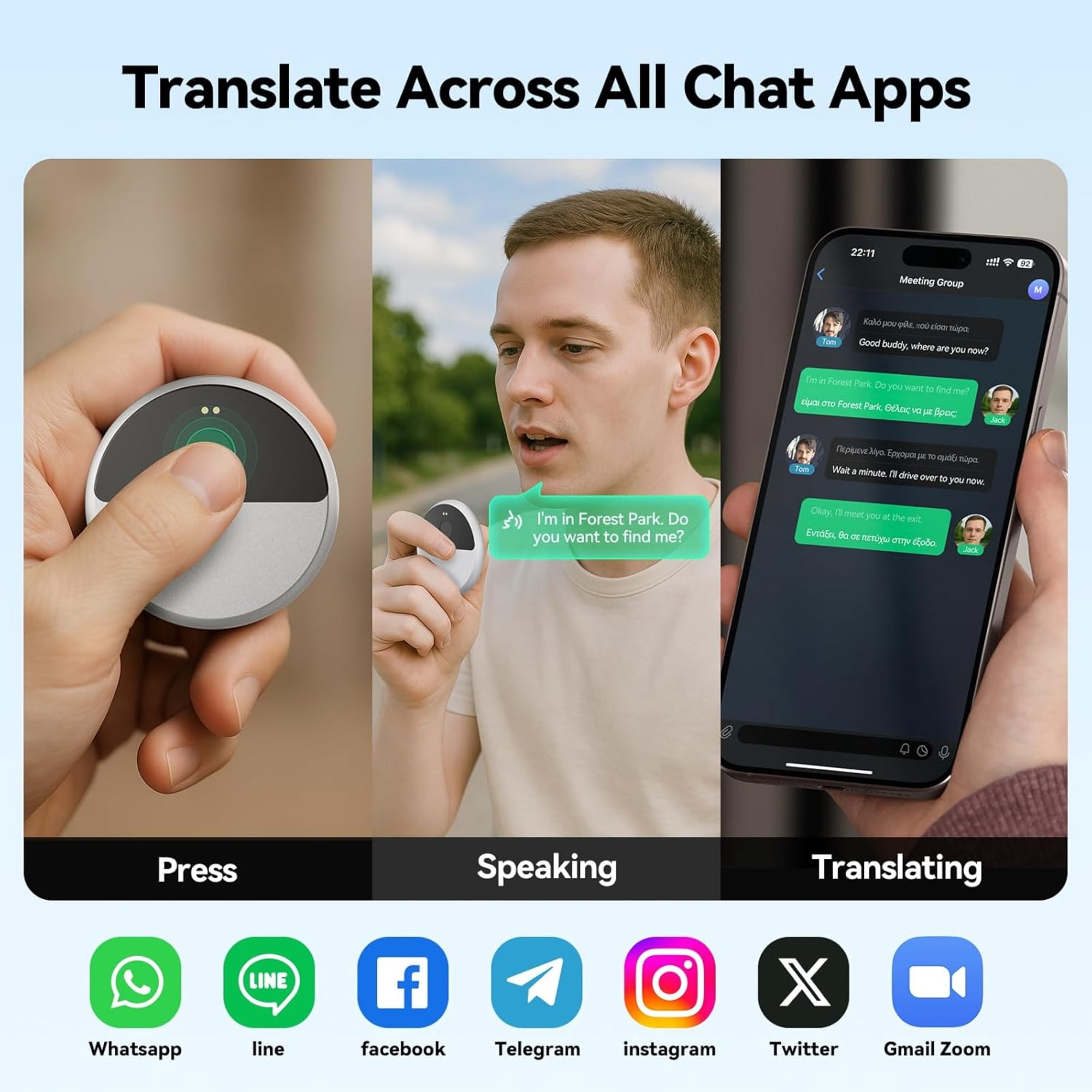 InnAIO AI Translator T9 Real Time Voice Cloning, Support 150+ Languages, Cross-App Translation Device
