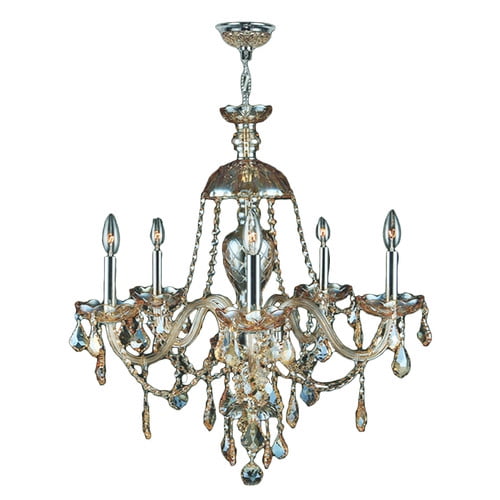 Provence Collection 5 Light Chrome Finish and Golden Teak Crystal Chandelier 25