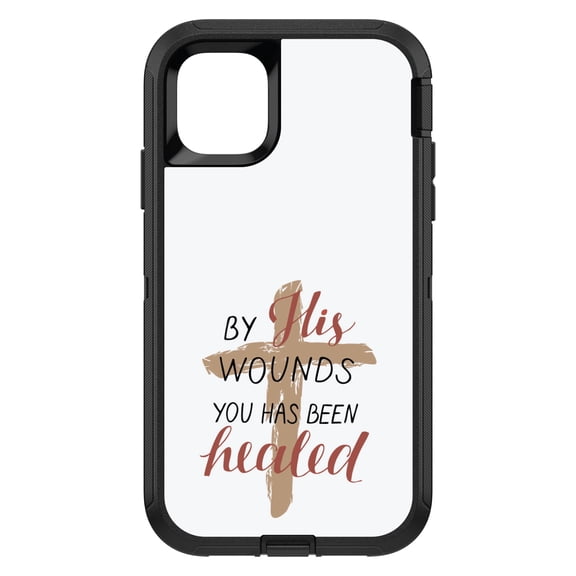 DistinctInk Custom SKIN / DECAL compatible with OtterBox Defender for iPhone 11 Pro MAX (6.5" Screen) - By His Wounds You Has Been Healed - Cross