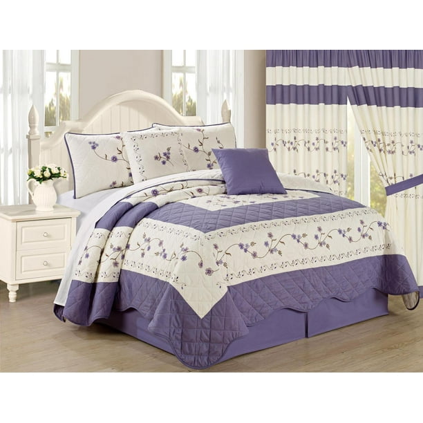 All American Collection New 6pc Embroidered Floral High Quality Bedspread\/Quilt Set - Walmart 
