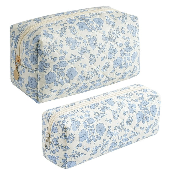 Bolsa de maquillaje JOVAKIT, bolsa de cosméticos acolchada para mujeres y niñas, azul