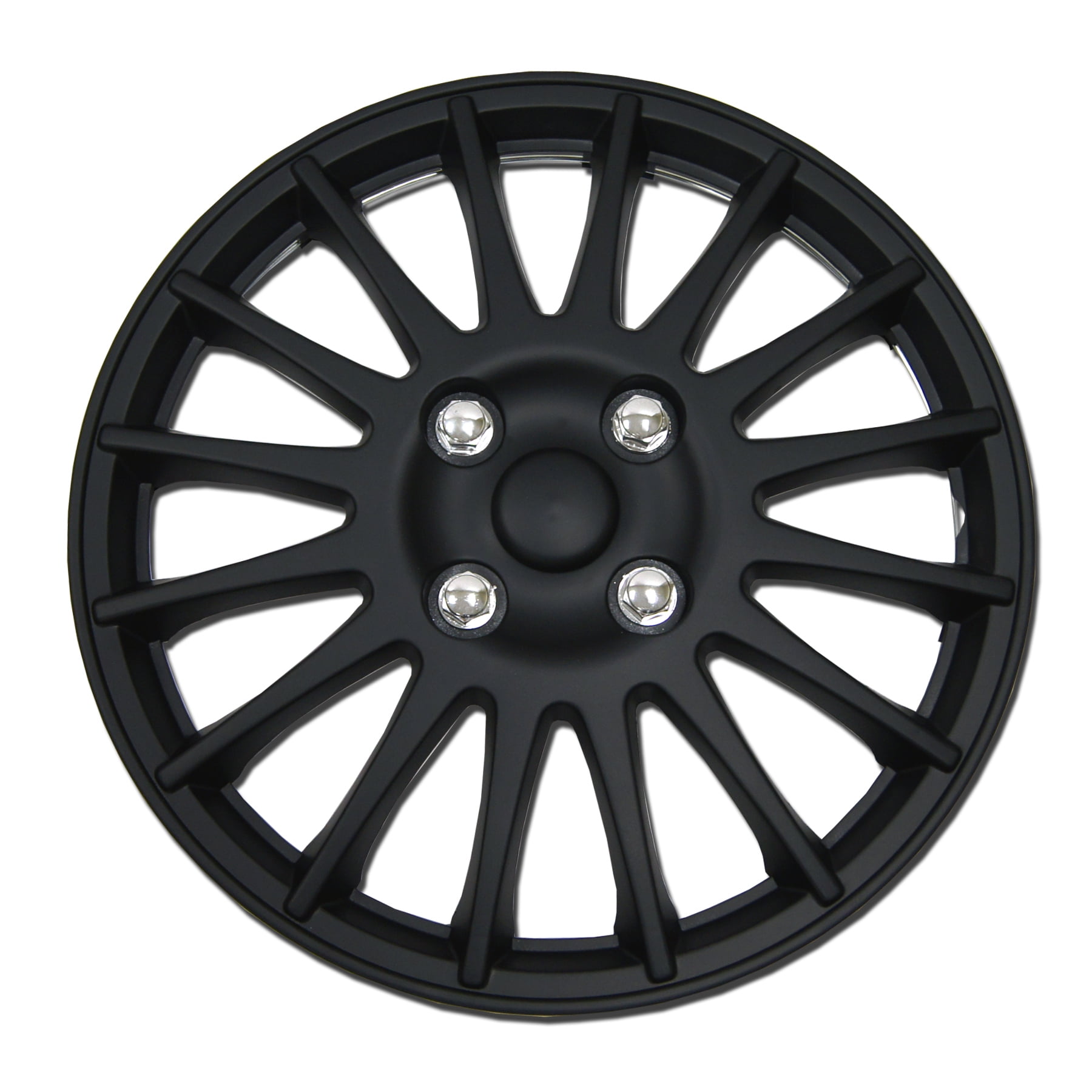 Wheel Trim 15 Inch Gloss Black Set of 4 Univers Hub Caps Covers AKT Black|