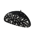 thumbnail image 4 of Boina para mujer portátil de otoño para hombres y mujeres, gorro moderno con perlas y diamantes de imitación. Negro, 4 of 9