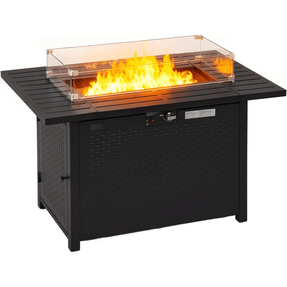 BORGEBY 43 Inch Outdoor Propane Fire Pit Table with Glass Wind Guard, Modern Outdoor Gas Firepit for Backyard, Garden & Poolside(Black)
