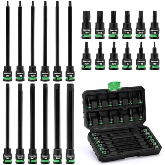 24PCS 3/8" Drive Impact Torx Bit Socket Set, Extra Long Star Bit Sockets, T10-T60, Cr-V and S2 Alloy Steel$$Tools & Hardware Other
