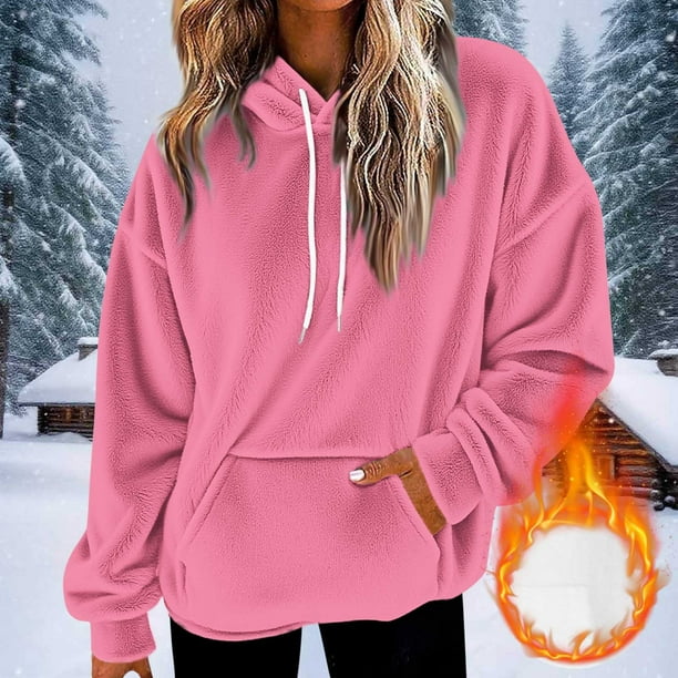 HongQid Womens Fuzzy Hoodies Pullover Sport Hoodie Cozy Oversized Pockets Hooded Sweatshirt Athletic Fleece Hoodies