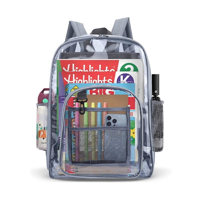 Waterproof PVC Clear Backpack,Clear Book Bags for School,Large Capacity Student Schoolbag/Outdoor Backpack,Clear Backpack for Girls & Boys(Grey)