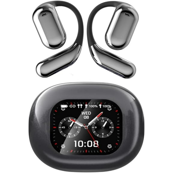 Open Ear Headphones Ultra Comfort Wireless Bluetooth 5.4 Headphones Over The Ear Earbuds with Intelligent Touch Screen Ear Hooks IPX7 Waterproof Bone Conduction Earbuds for Running Fitness Spor Grey