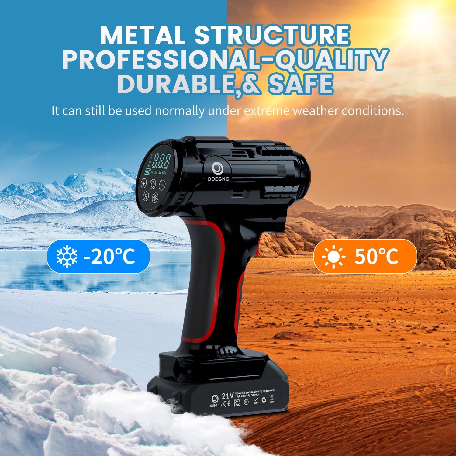 ODEGNC 21V 160PSI Digital Air Compressor Heavy Duty Cordless Tire Inflator 10000mAh 12VDC Portable Car Pump for SUV
