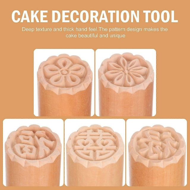 5 Pcs Chocolate Candy Molds Gummy Candy Column Wooden Stamp Cookie Cutter Cake Stamp Wooden Biscuit Pressing
