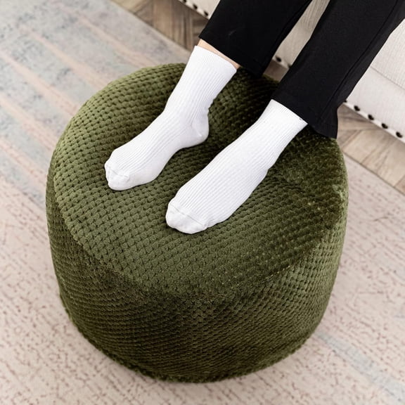 Pouf Ottoman Unstuffed Ottoman Foot Rest No Filler Soft Faux Fur Foot Stool 20x20x12 Inches Fuzzy Chair Floor Pouf Chair with Storage for Living Room Bedroom Green