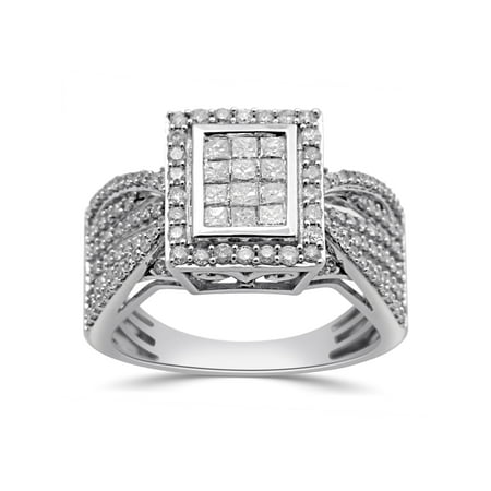 - 1 Carat T.W. Princess and Round Diamond 10kt White Gold Engagement Ring