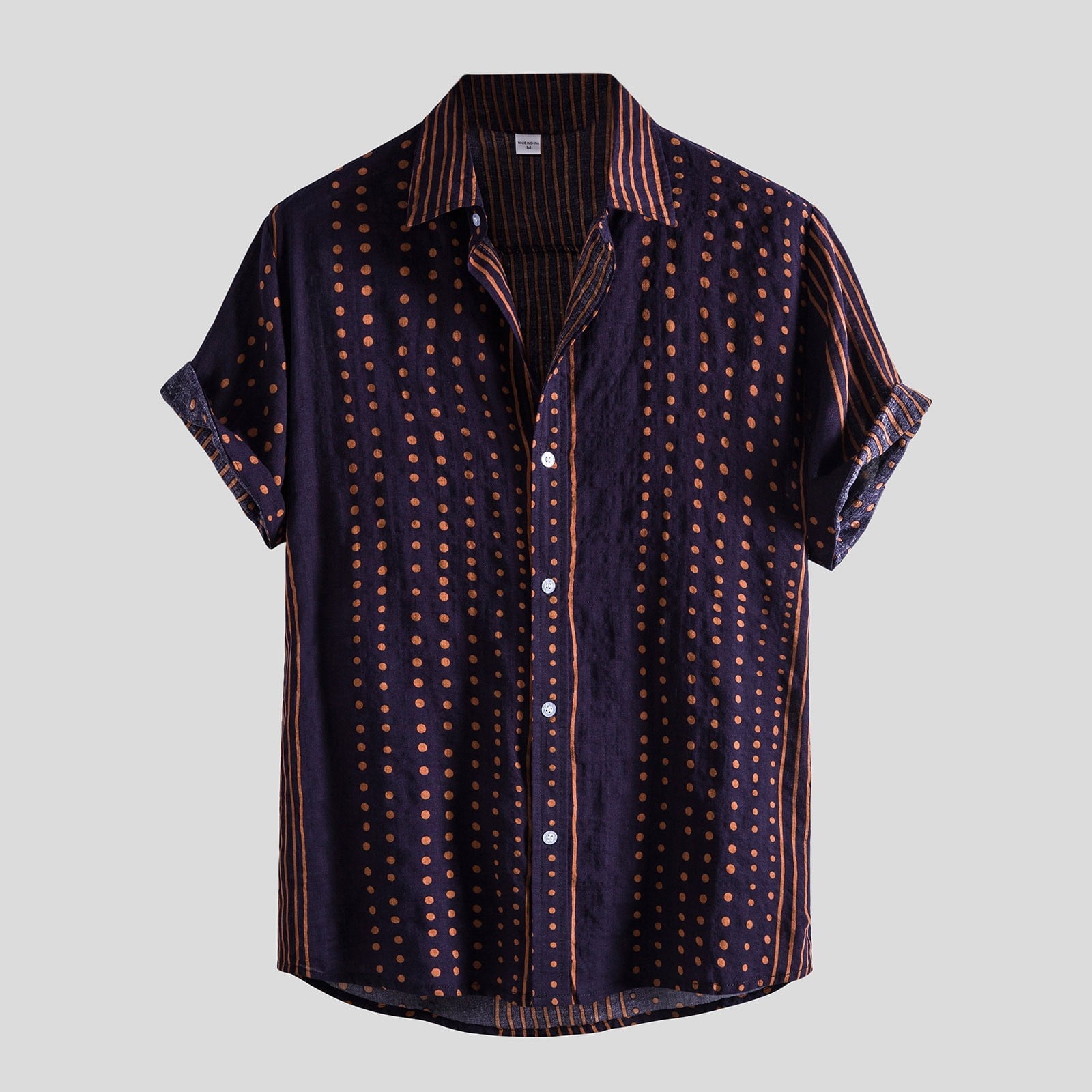 Men's Casual Polka Dot Stripes Print Short Sleeve Button Turn-Down