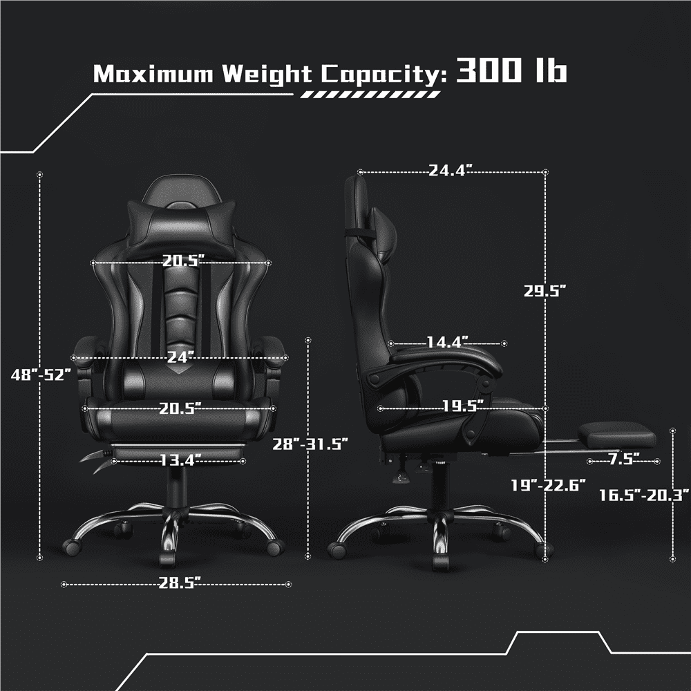 Alden Design Ergonomic High Back Gaming Chair with Massage Lumbar Pillow and Padded Armrests, Full Black