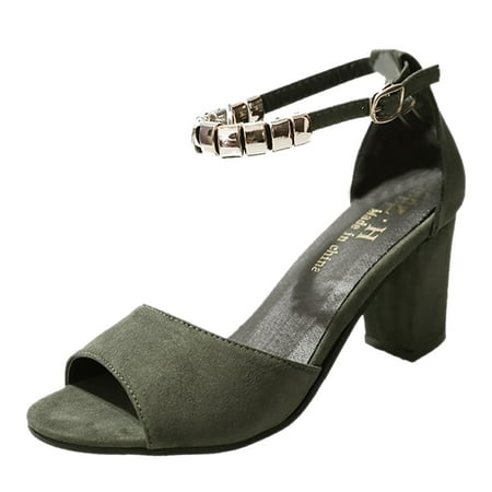 

iOPQO Women s sandals Women s Leather Sandals Fashion Summer Sandals Women s High-Heeled Sandals With Glittering Gold High Heel Button Strap High Green 37