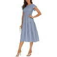 thumbnail image 4 of MLANM Women's Summer Casual Flutter Short Sleeve Crew Neck Smocked Elastic Waist Tiered Midi Dress, 4 of 7