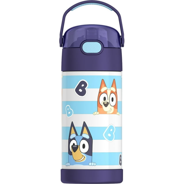 Thermos Kids Stainless Steel Vacuum Insulated Funtainer 12 oz Water Bottle with Flip up Straw, Bluey