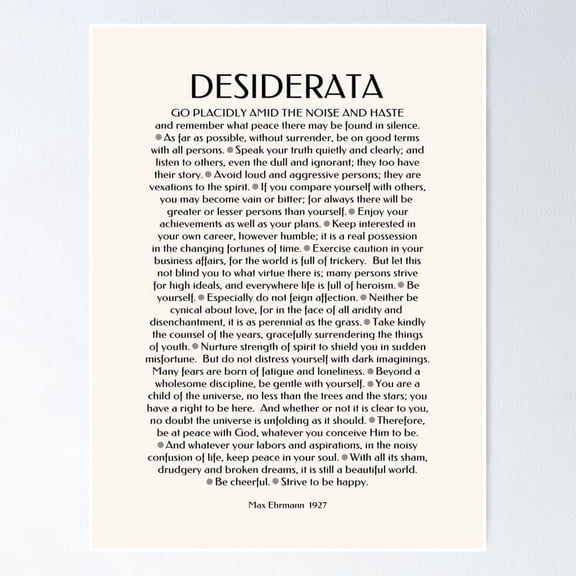 Desiderata Wisdom Quote Classic Typography Wall Art, Unframed Paper Poster 8x10in