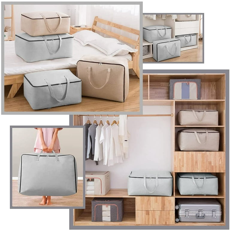 Breathable Canvas Cotton Soft Storage Bags with 3 side Zip Handles Bedding Sweaters Clothes Organizer in Wardrobe Beige 2pcs Beige 23.6 8.7 17.7 Walmart