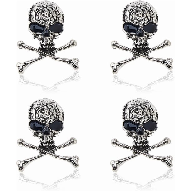 4 broches y prendedores góticos plateados y dorados con forma de calavera y tibias cruzadas, estilo punk, de aleación. Ideales para decorar abrigos, chaquetas y otros atuendos de hombre y mujer.