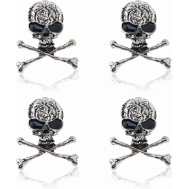 4 broches y prendedores góticos plateados y dorados con forma de calavera y tibias cruzadas, estilo punk, de aleación. Ideales para decorar abrigos, chaquetas y otros atuendos de hombre y mujer.