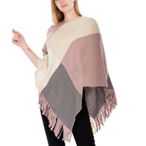 SWSMCLT Women's Plaid Sweater Poncho Casual Wrap Tassel Fringe Crochet Knit Ponchos and Wraps Soft Winter Warm Blanket Shawl Pashmina Cape Sweater Pink One Size