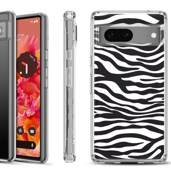 Shockproof Phone Case for Google Pixel 8a 5G, Hybrid Case Cover, by OneToughShield - Zebra B/W