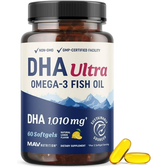 DHA Omega 3 Fish Oil Supplements for Brain & Eye Health, 1,010 mg, 60 Count